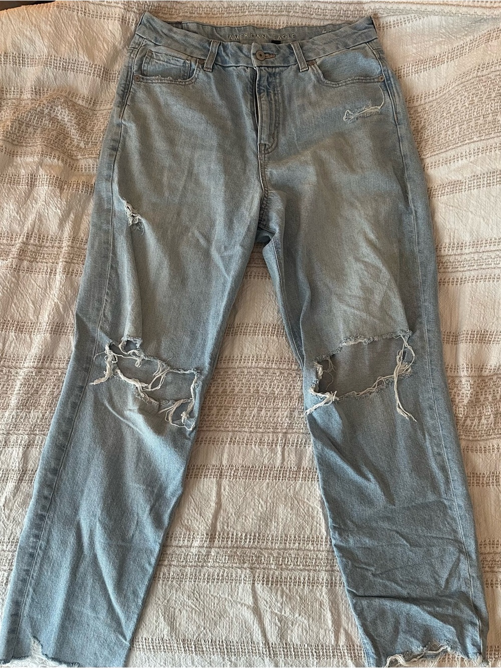 American Eagle Outfitters Light Blue Distressed Mom Jeans